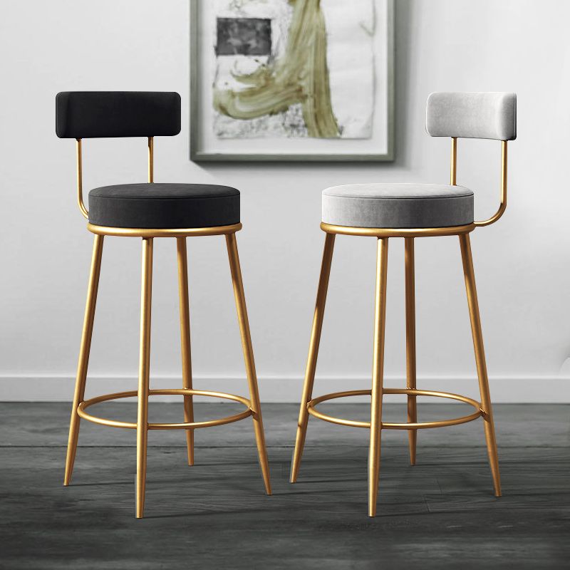 Nordic Armless Backrest Counter Stool Iron Dessert Shop Bar Stool with Cushion and Pedal