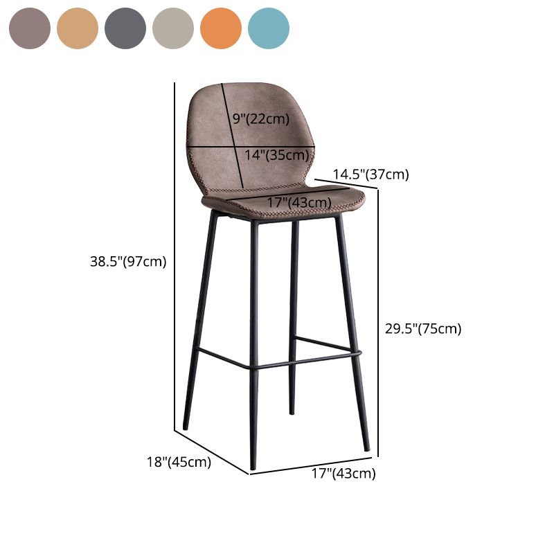 Taburete de bar de cuero moderno para interiores, taburete bajo con respaldo sin brazos y patas de acero