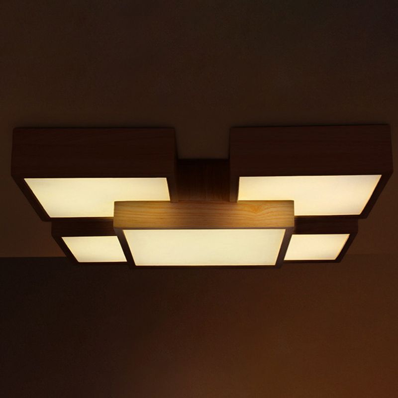 Splicing Squares Close to Ceiling Fixture Simple Style Wooden LED Bedroom Ceiling Lamp in Wood