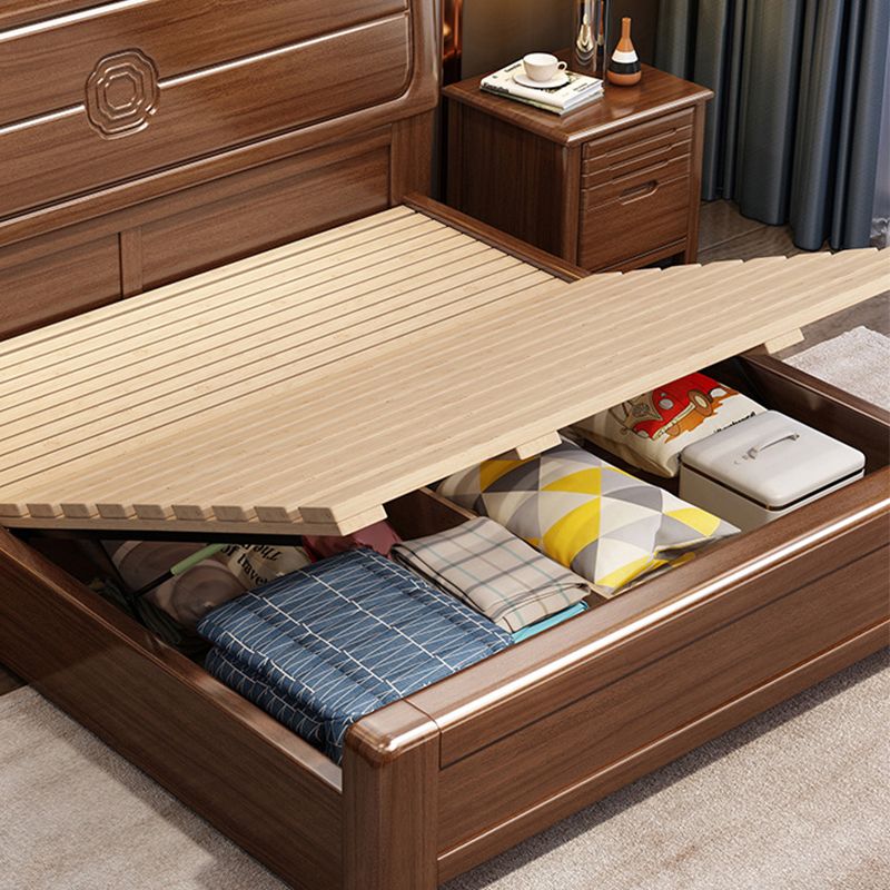 Mid-Century Modern Panel Bed Solid Wood Standard Bed with Headboard