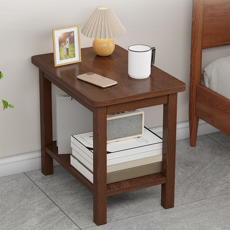 Modernistic Side Table Double Tier Wood Accent Side Table with Shelf