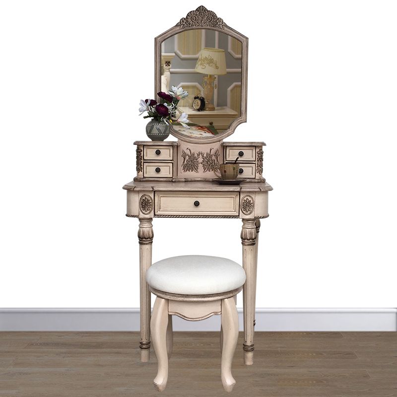 Oak Vanity Set with Stool 64.17" High Vanity with Drawer and Mirror