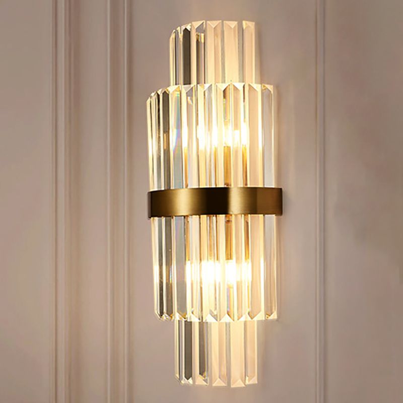 Cilinder Wandverlichting Modernistisch helder kristal 2 Lichten gouden sconce lamp voor woonkamer, 18 "/21,5" Hoogte
