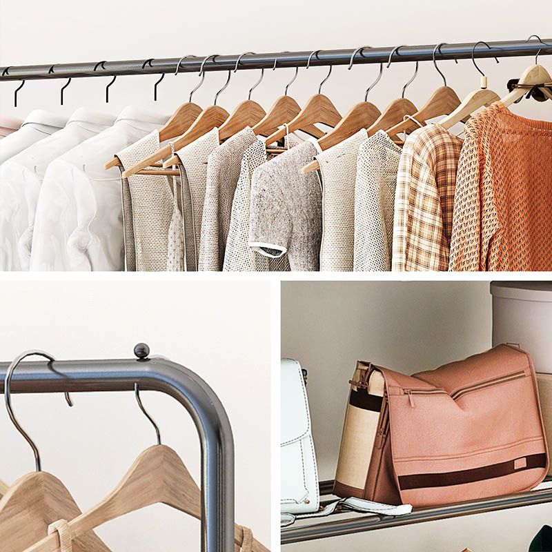 Contemporary Metal Open Armoire Black and White Cabinet with Caster Wheels