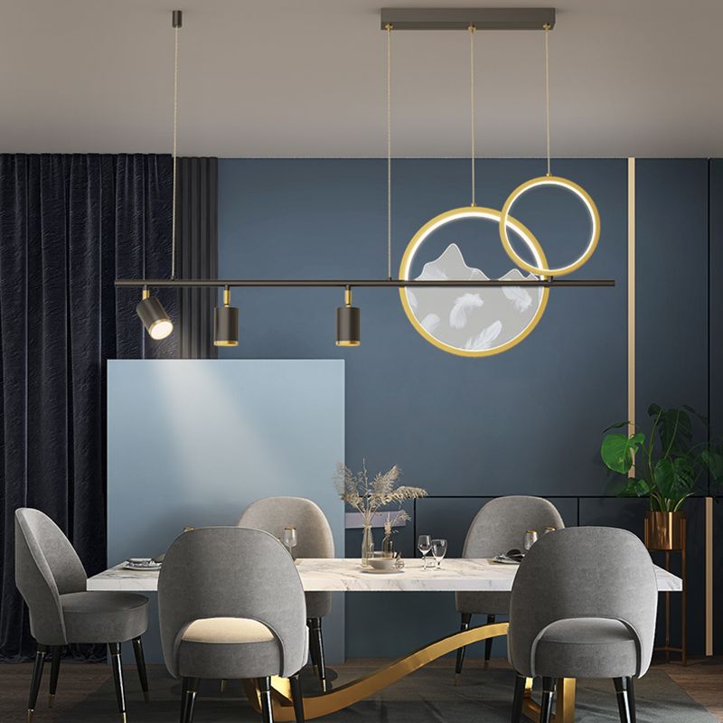 Luces geométricas de isla contemporánea iluminación de isla de metal en negro y dorado