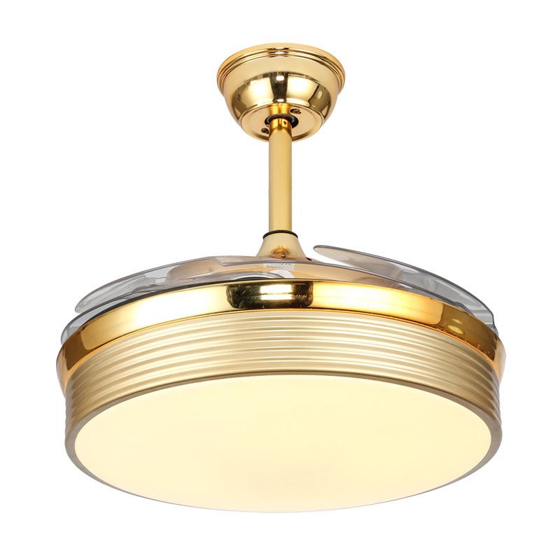 Ventola a led da 20 "Nordic Lucile Light Gold Round Semi Flush Monte Lighting con ombra acrilica, 4 lame