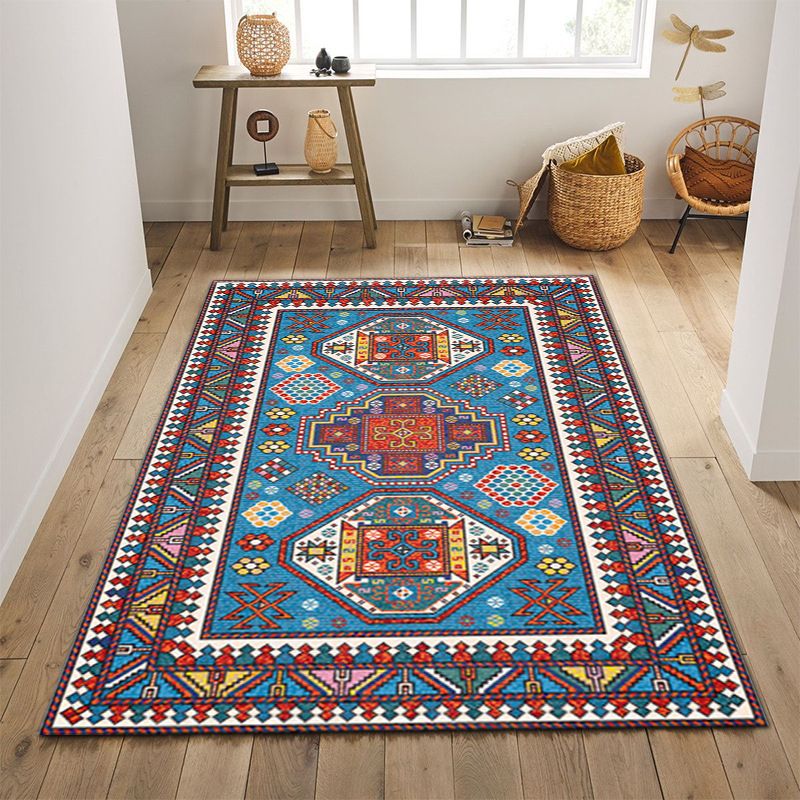 Bohemian Multicolor Carpet Polyester Area Carpet Stain Resistant Rug for Living Room