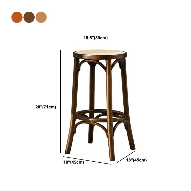 Contemporary Round Footrest Bar Stool Solid Wood Rattan Bar Stool