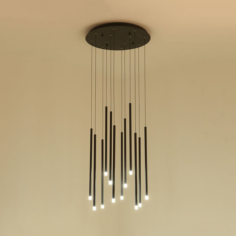 Pendre moderniste Slim Tube Lumière 8/12 Bulbes LED multiples LED LED en noir / or pour l'escalier