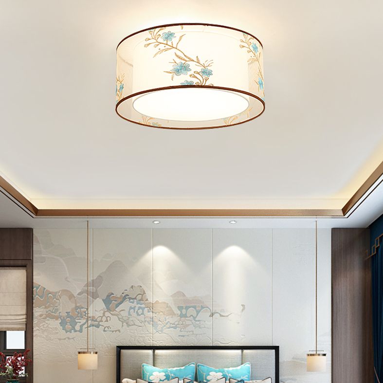 Luminaire monté au plafond géométrique pour chambre à coucher, luminaire encastré blanc en tissu Simple