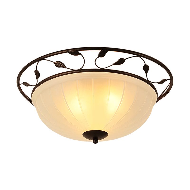 3 Lights Semi Flush Classic Living Room Metal Ceiling Lamp with Bowl White Glass Shade