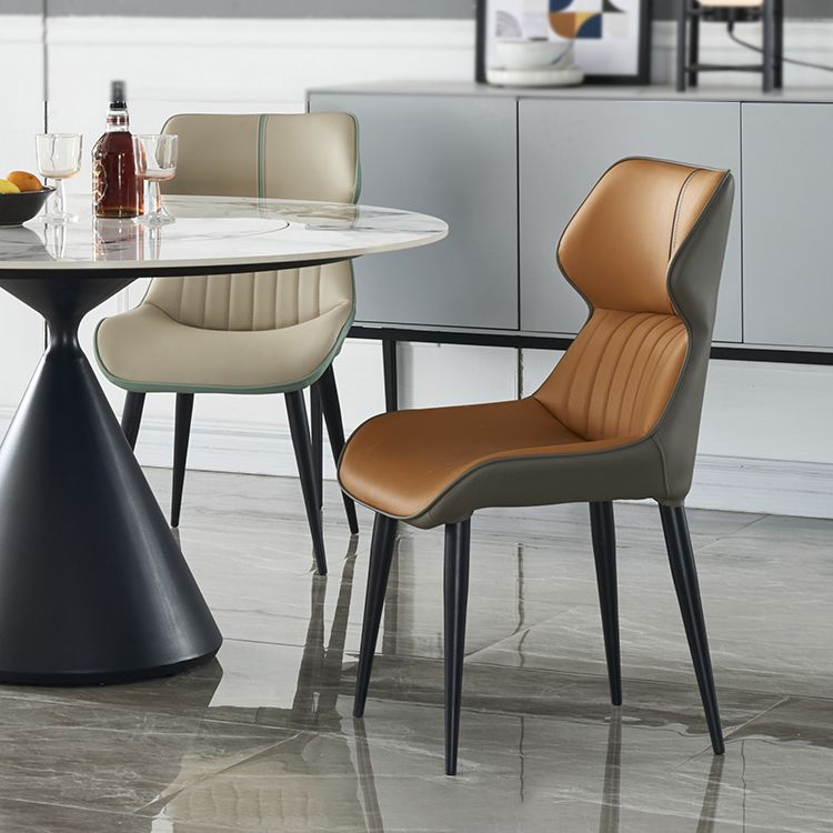 Chaise d'appoint de salle à manger moderne pour la maison, chaises de salle à manger sans accoudoirs en cuir (Ensemble de 2)