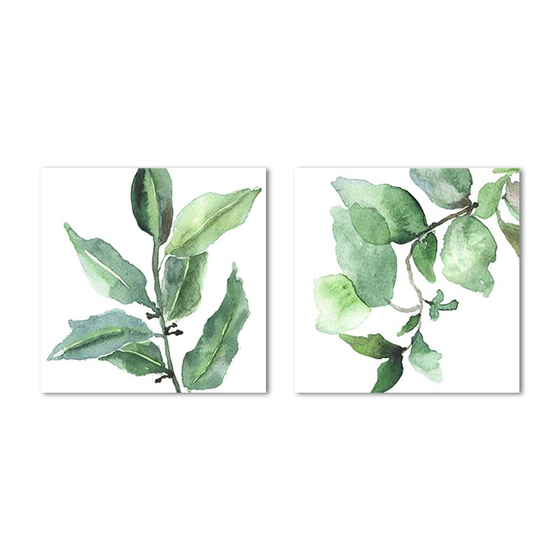 Farmhouse Wall Art Set in Green Leaf Branch Painting Canvas Print for Family Room