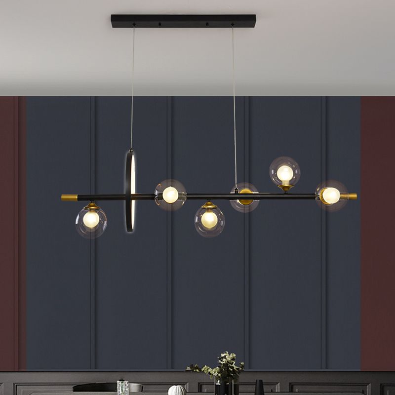 Contemporary Style Spherical Island Lighting Clear Glass Island Light Fixtures in Black