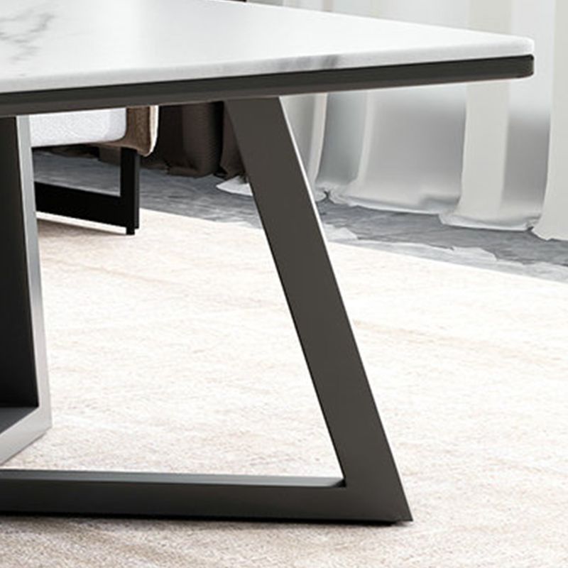 Rectangular 1 Single Coffee Table Stone Top Metal Cocktail Table