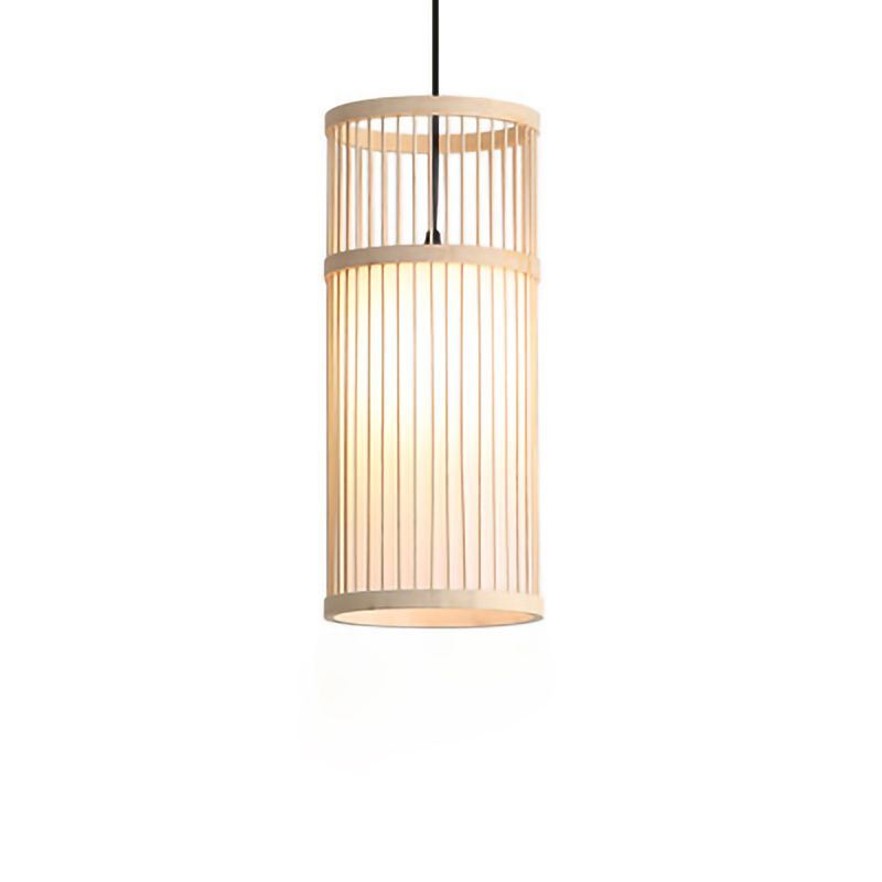 1-Light Bamboo Suspended Lighting Fixture Japanese Pendant Light Kit for Living Room