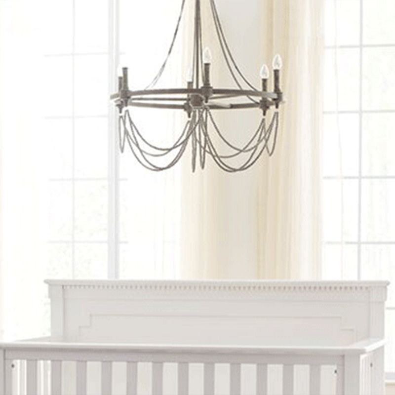 Metallic Candle Chandelier Light Retro Dining Room Pendant Light with Hanging Crystal Bead in Grey