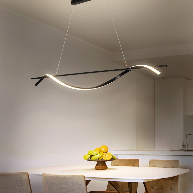 Pendante de l'île Wave Simplicité Style Métal LED Éclairage pendentif noir