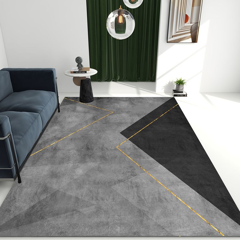 Grey Geometric Print Carpet Modern Polyester Area Rug Stain Resistant Rug for Home Decor