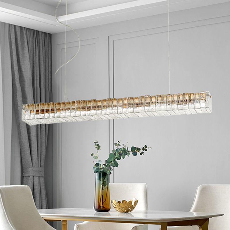 Modern Dining Chandelier Pendant Kitchen Dining Room Long Strip Crystal Hanging Lamp