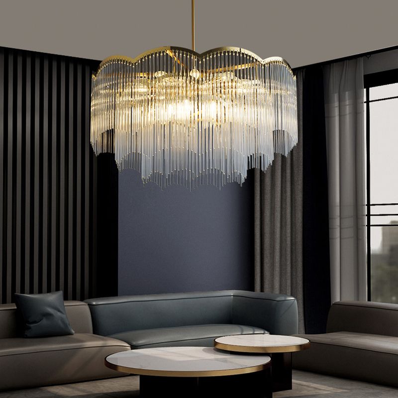 Gold Crystal Tassel Modern Chandelier Lights Ceiling Light Fixture for Dining Room
