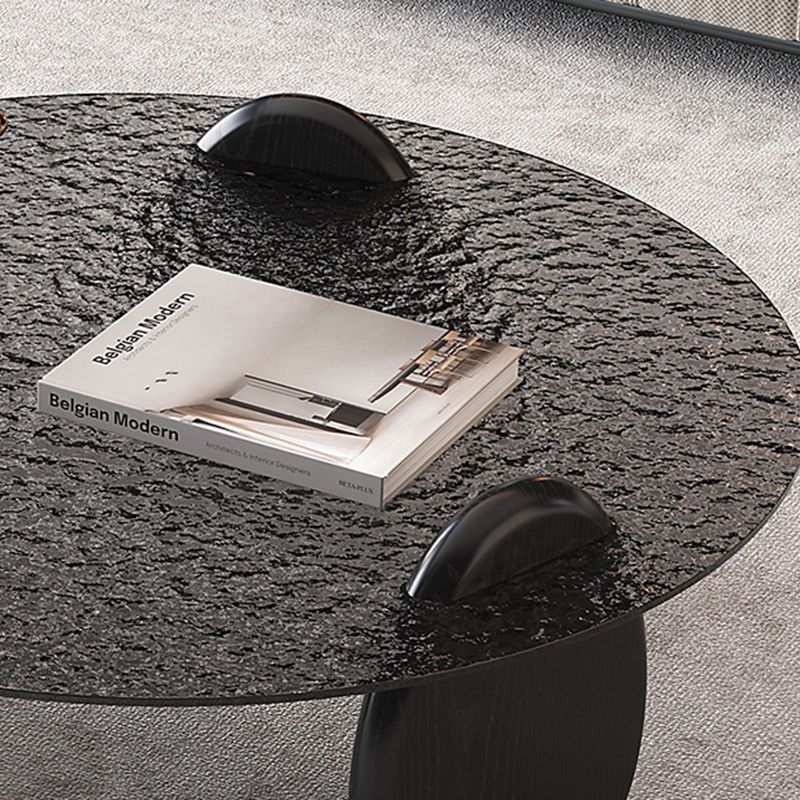 Glass Top Coffee Table Black Modern Round 3 Legs Cocktail Table