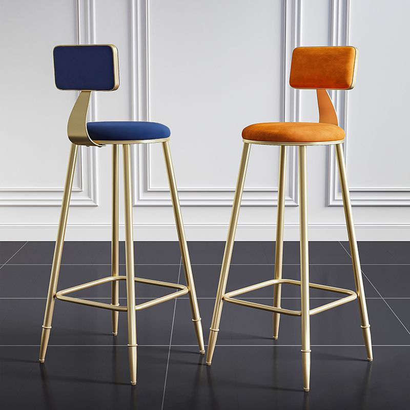 Nordic Backrest Armless Counter Stool Iron Cashier Bar Stool with Velvet Cushion