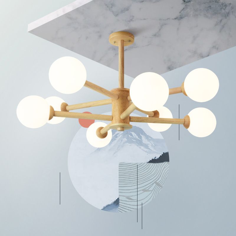 Wood Globe Chandelier Pendant Light Simple Style Hanging Light Fixture