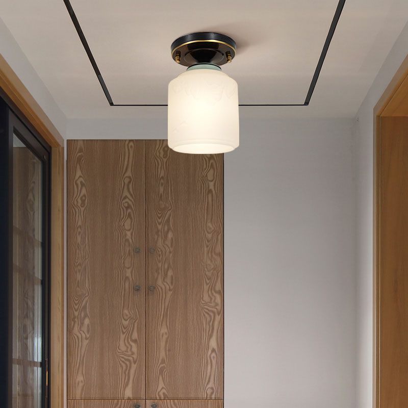 Lámpara de techo con pantalla de cristal tradicional, accesorio de iluminación de montaje empotrado para el hogar