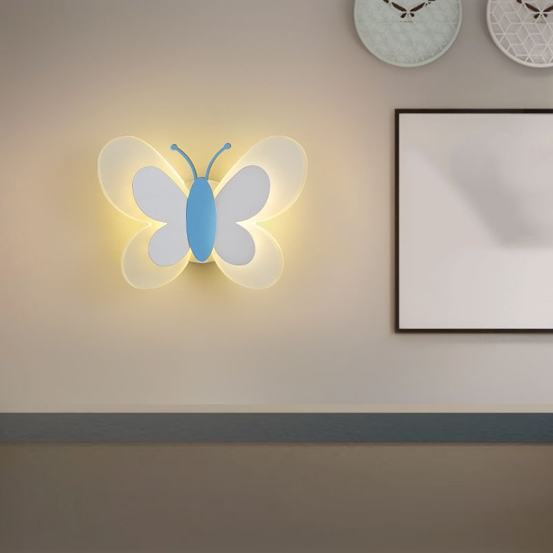Metal Butterfly Shape Wall Light Kid Style 2 Lights Wall Mount Fixtures