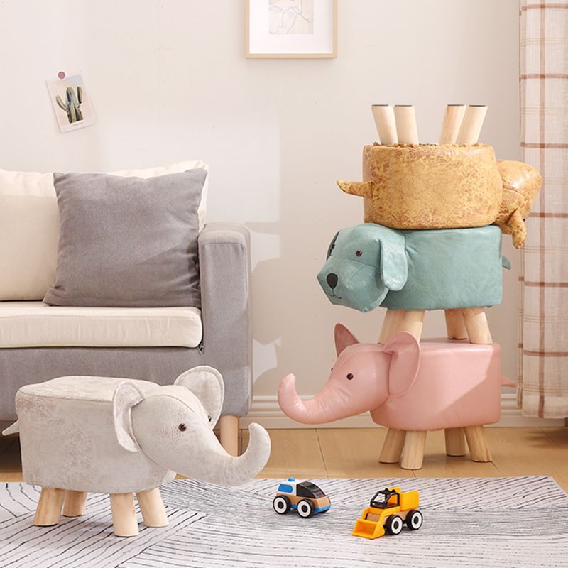 Contemporary Ottoman Faux Leather Solid Wood Frame Upholstered Dog Shape Ottoman