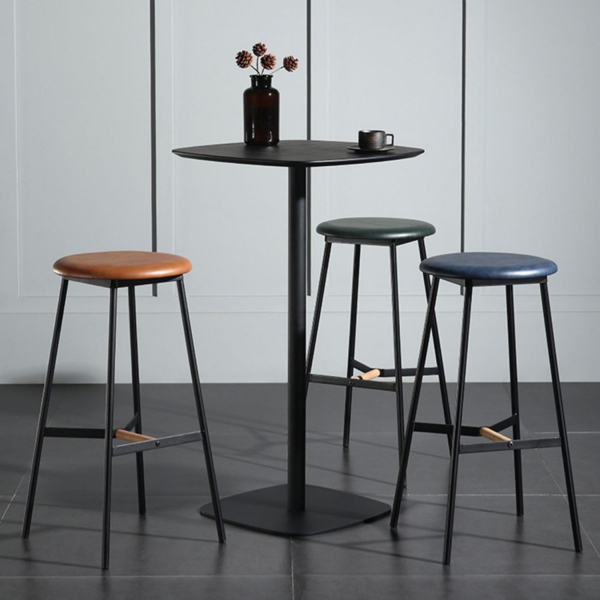 Industrial Square Bar Table 40.5-inch Height Artificial Wood Bistro Table with Pedestal