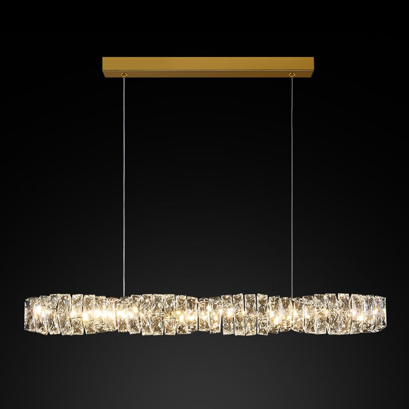 LED Crystal Ceiling Pendant Fixture Cylinder Kitchen Island Light in Gold / Sliver