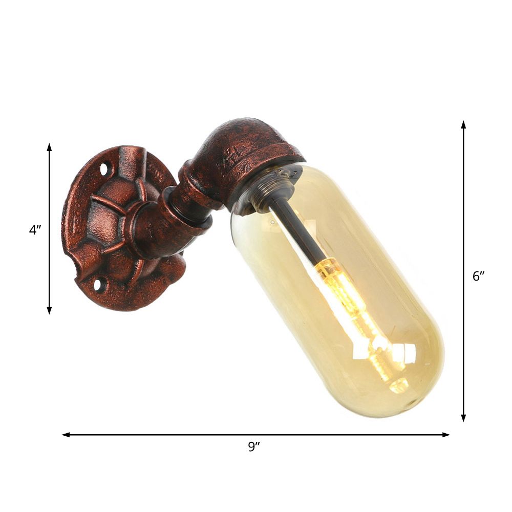 Weathered Copper 1 Bulb Sconce Lamp Vintage Amber Glass Capsule LED Wall Mount Light Fixture