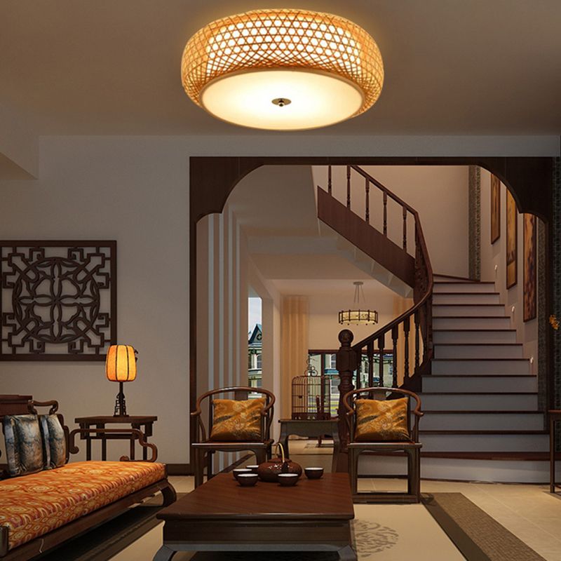 Japanese Bamboo Flush Mount Lighting 1-Light Ceiling Light Fixture for Tea-house
