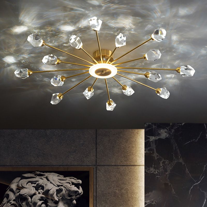 Contemporary Tapered Flush Light Fixture Crystal Flush Mount Ceiling Fixture in Gold