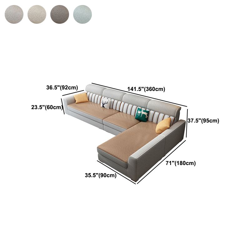 Modern Fabric Sofa & Chaise Square Arm Sofa with Bolster Pillows