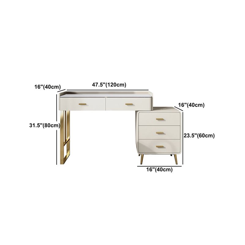 5 Drawers Makeup Table Desk Vanity Stone Top Dresser in White
