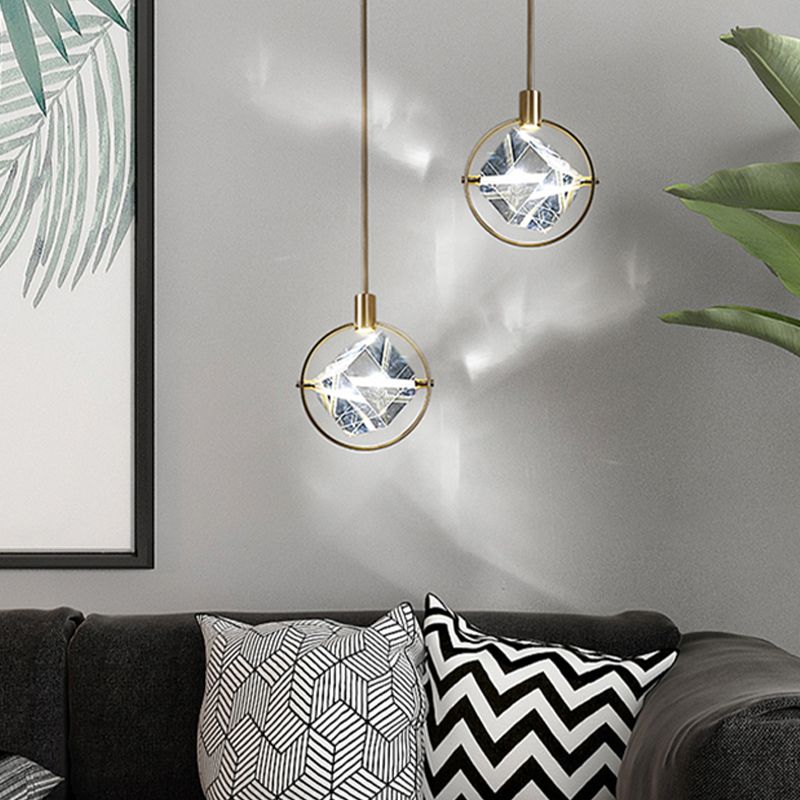 Geometrische hangende verlichtingsarmaturen Moderne gouden suspensie hanglampen met heldere kristalschaduw