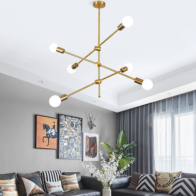 Linee geometriche lampadario in metallo creativo design a lampadina nuda dispositivo di illuminazione moderna in oro elettroplato