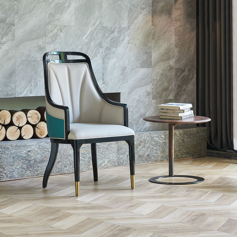 Faux Leather Dining Chairs Upholstered Arm Chairs with Wood Base