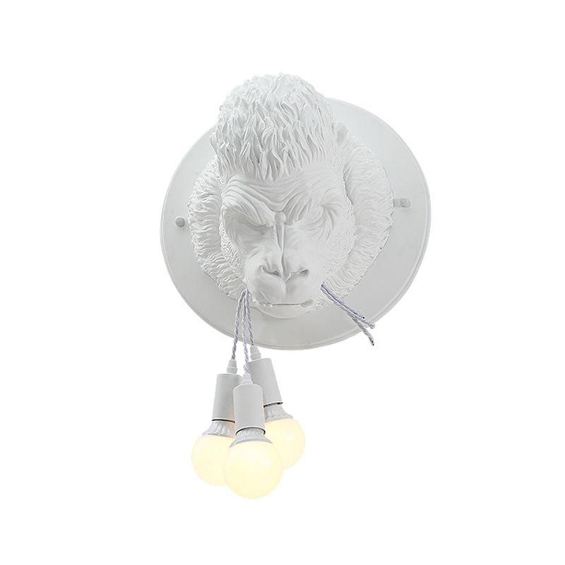 Schimpanse Harzwand Lampe Streu rustikal 3 Köpfe Wohnzimmerwandleuchte in Grau/Weiß