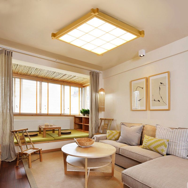 Wooden Rectangular LED Flush Mount in Modern Concise Style Acrylic Indoor Ceiling Light in Log Color