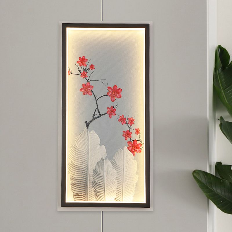Banana Leaf and Flower Wall Mural Light Asian Aluminum Hotel LED Wall Mount Lamp in Black