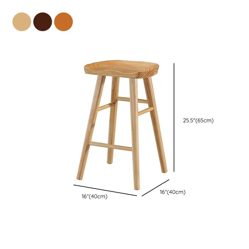 Contemporary Backless Bar Stools Solid Wood Dining Stool with Footrest
