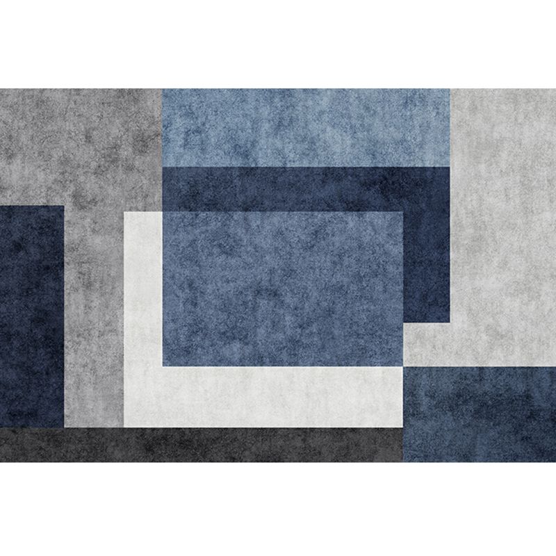 Blue Modern Carpet Polyester Geometric Print Area Rug Anti-Slip Washable Rug for Living Room