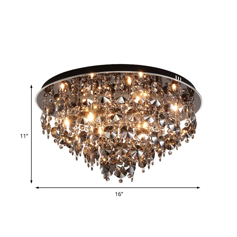 Fumée gris Tiered Flush Mount Light with Crystal Bead Vintage Warm / White Lighting LED Ceiling Lamp, 16 "/23.5" W
