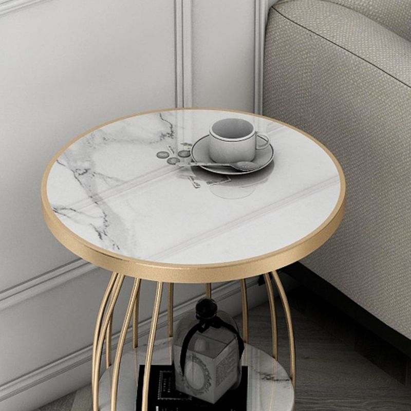Modern Slate Round Side Table 19.6-inch Metal Pedestal End Table with Shelf