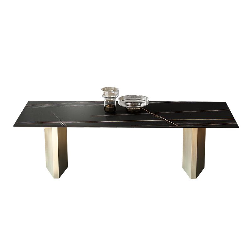 Metal Traditional Luxury Rectangle Table Black Sintered Stone Top Table for Dining Room