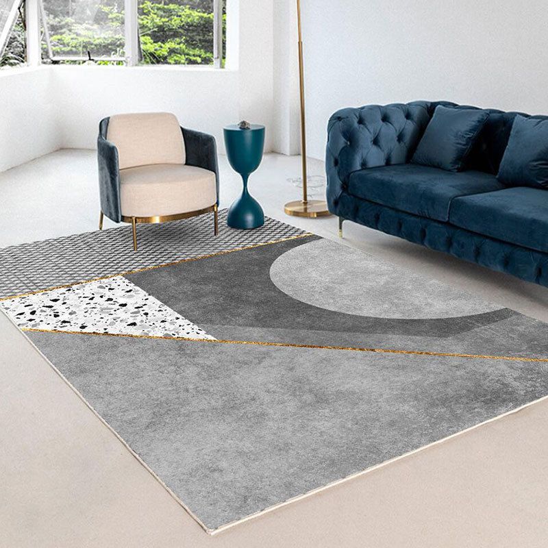 Blue Gray Modern Rug Polyester Print Indoor Rug Washable Rug for Living Room